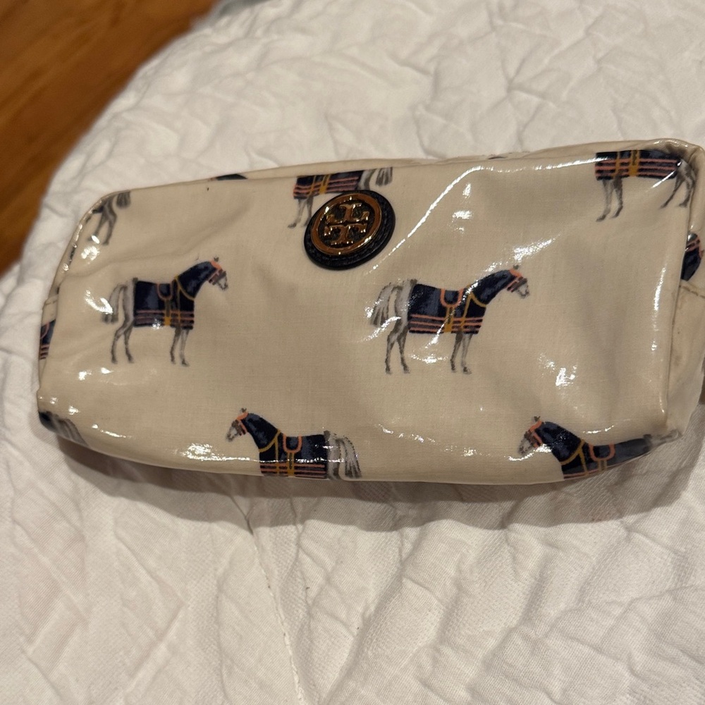 Tory Burch Cream and Black Horse Print Pouch